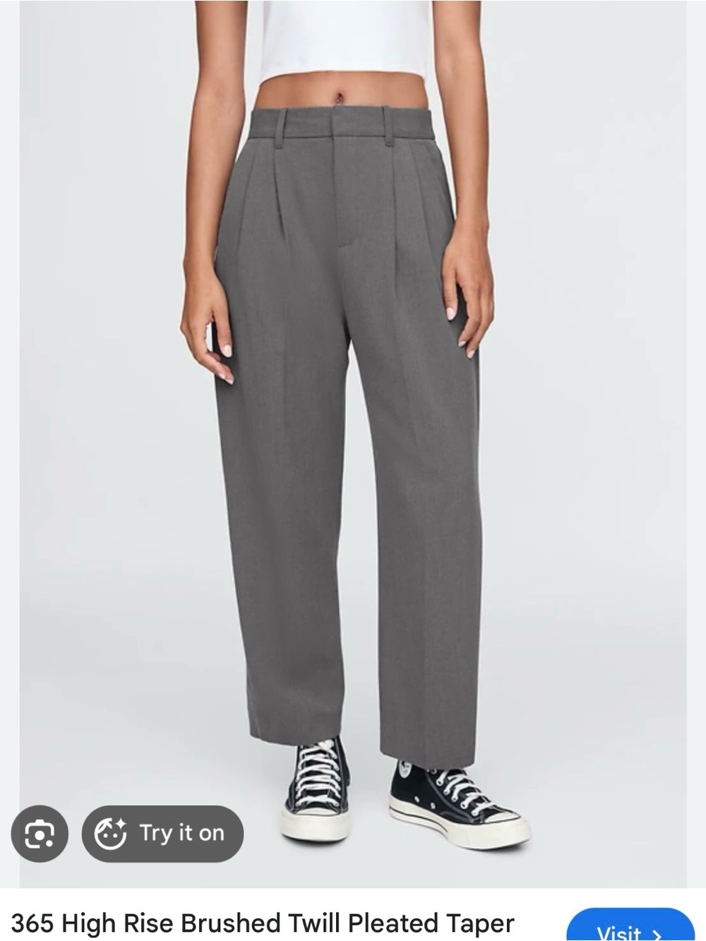 GAP Gray High-Rise Pleated Tapered Trousers